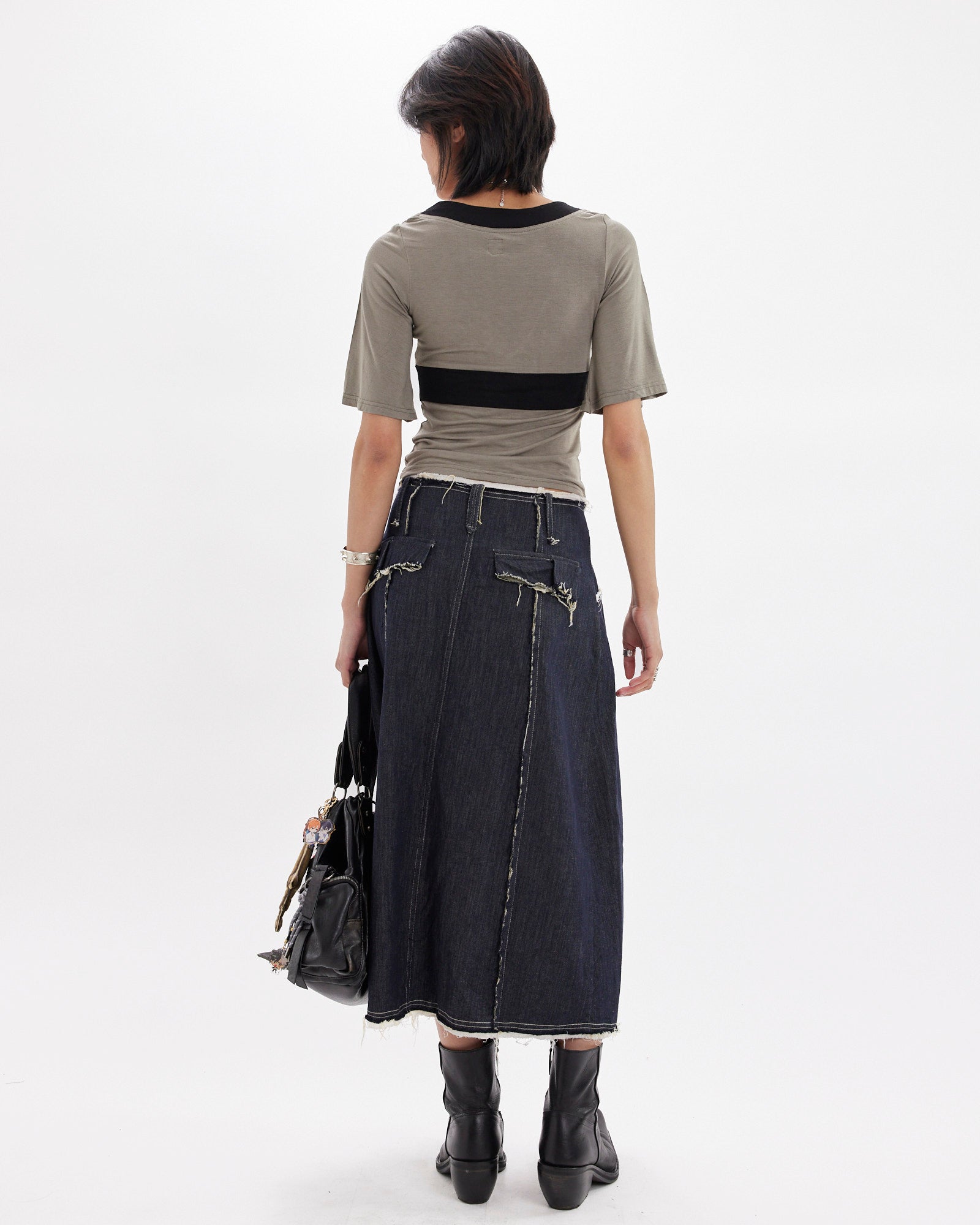 Contrast Flare Sleeve Jersey Top - Khaki