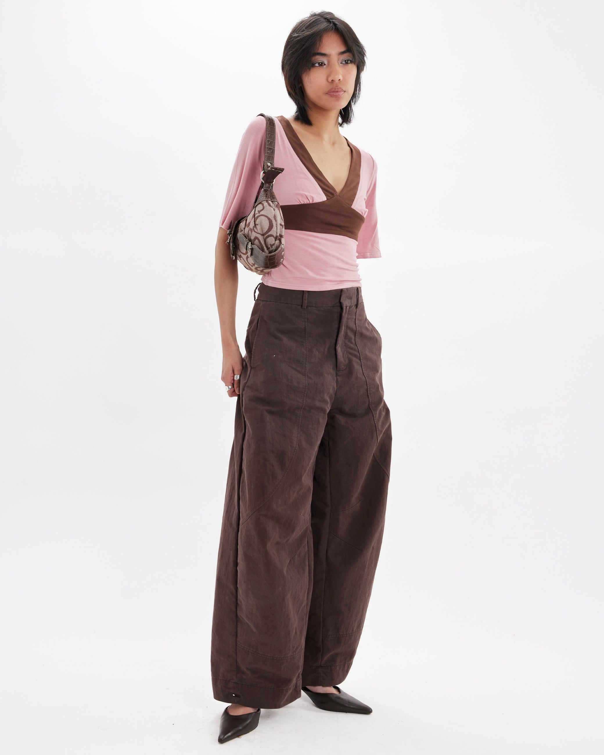 Contrast Flare Sleeve Jersey Top - Pink