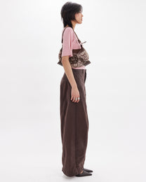 Contrast Flare Sleeve Jersey Top - Pink