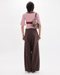 Contrast Flare Sleeve Jersey Top - Pink
