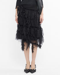 Ruffled Tulle Midi Skirt