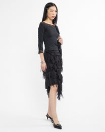 Three Quarter Sleeve Lace Detail Top - Black