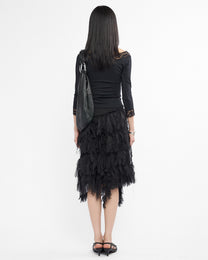 Ruffled Tulle Midi Skirt
