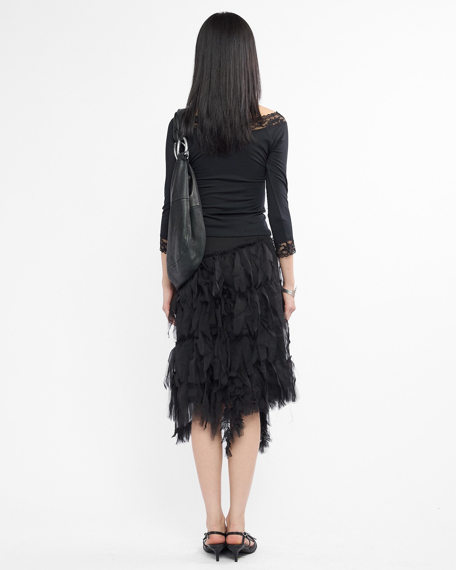 Ruffled Tulle Midi Skirt