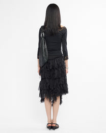 Three Quarter Sleeve Lace Detail Top - Black