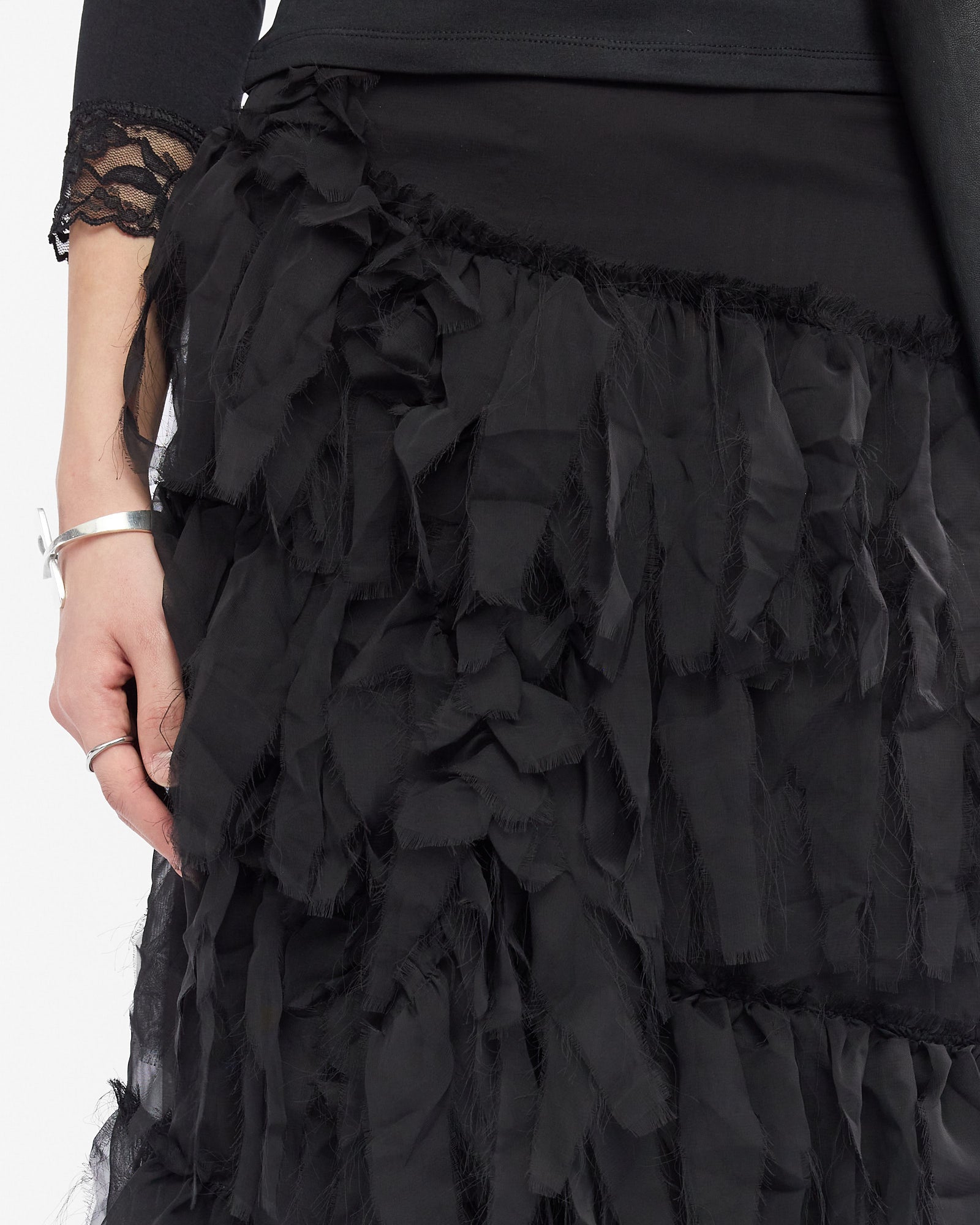 Ruffled Tulle Midi Skirt