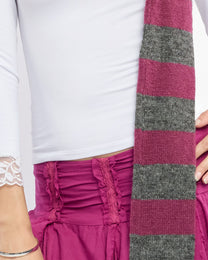 Mohair Skinny Stripe Scarf - Plum / Charcoal