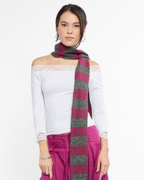 Mohair Skinny Stripe Scarf - Plum / Charcoal