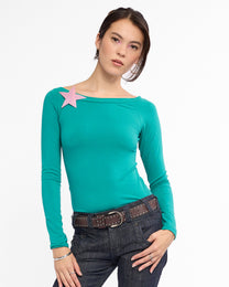 Boat Neck Long Sleeve Raglan - Jade