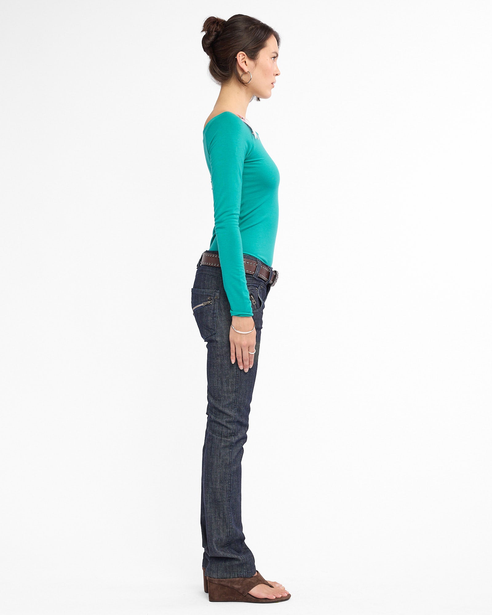 Silver Zipper Straight Leg Jeans