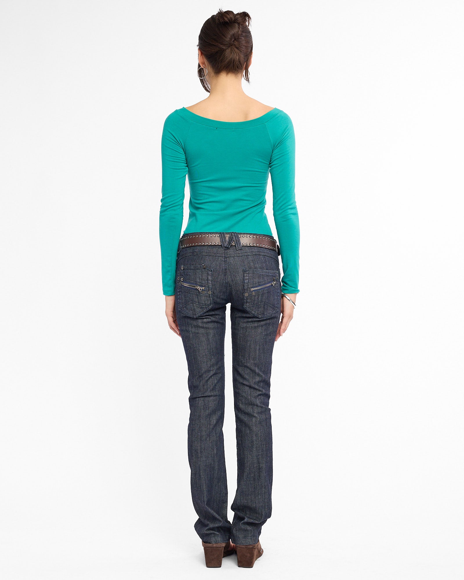 Silver Zipper Straight Leg Jeans