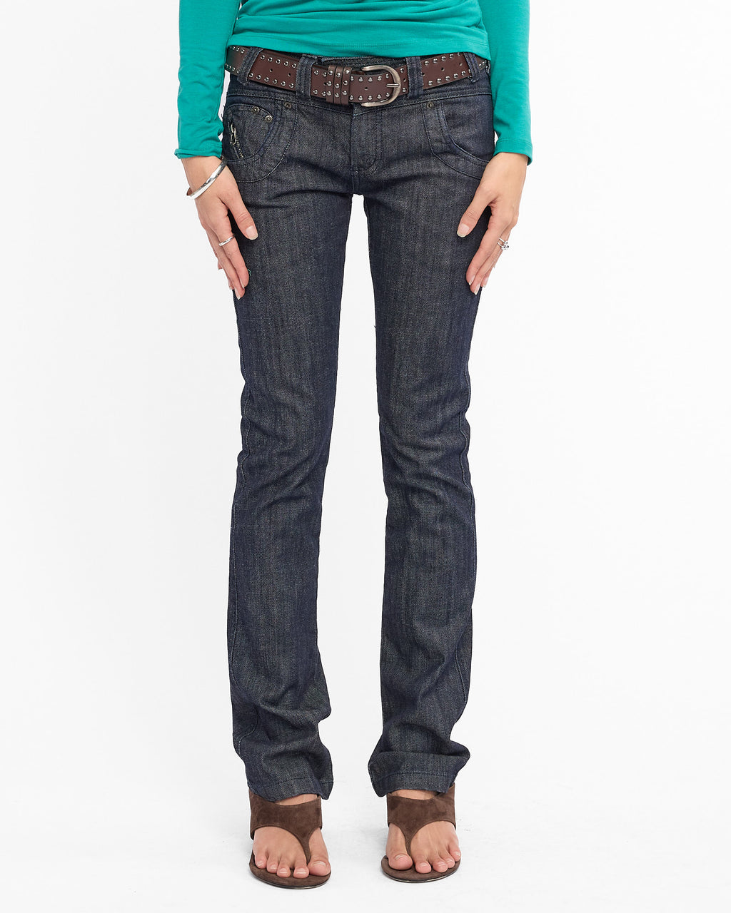 Silver Zipper Straight Leg Jeans