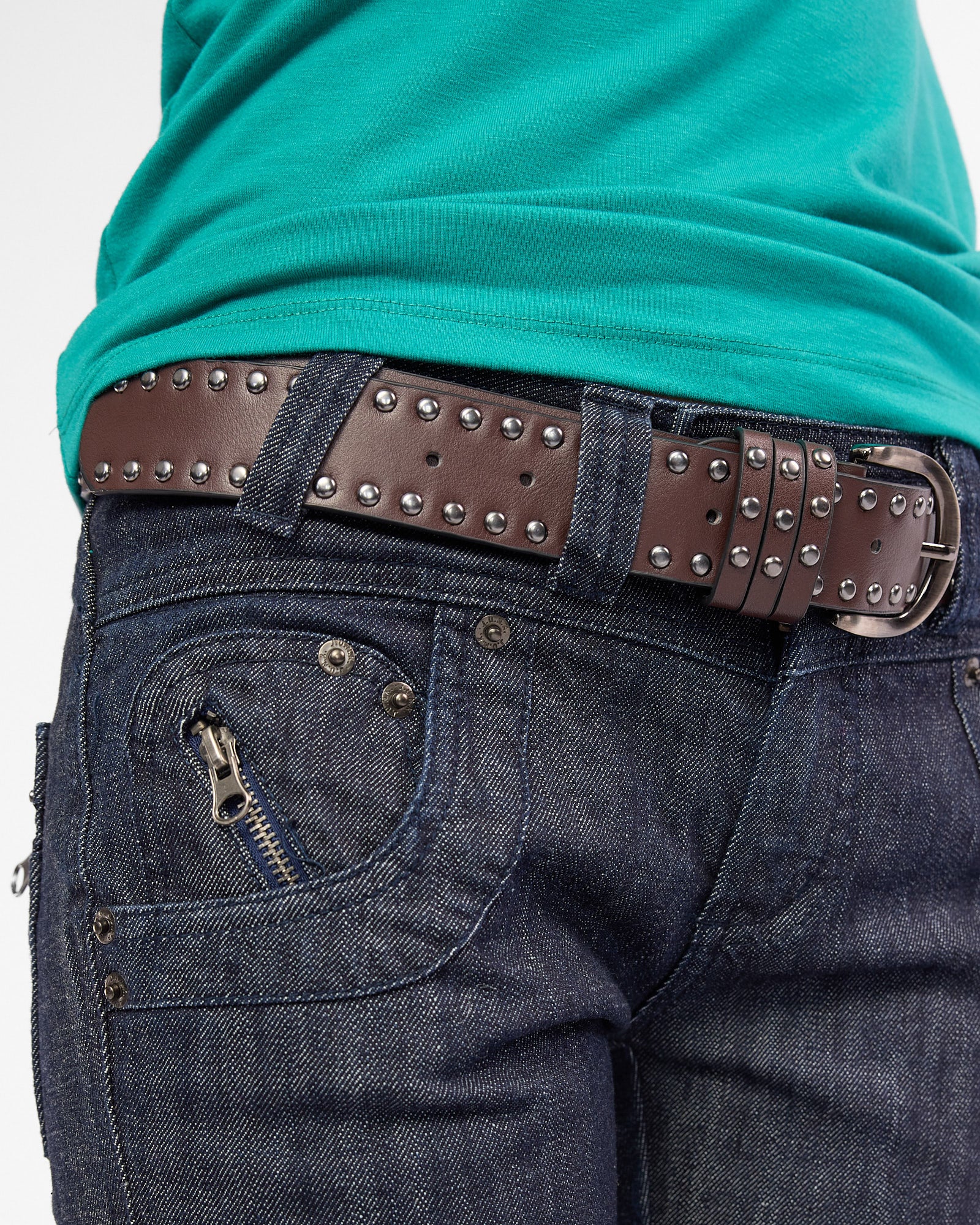 Silver Zipper Straight Leg Jeans