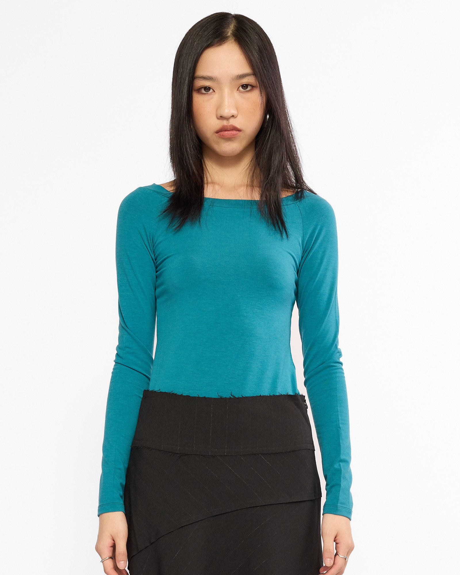 Boat Neck Long Sleeve Raglan - Turquoise