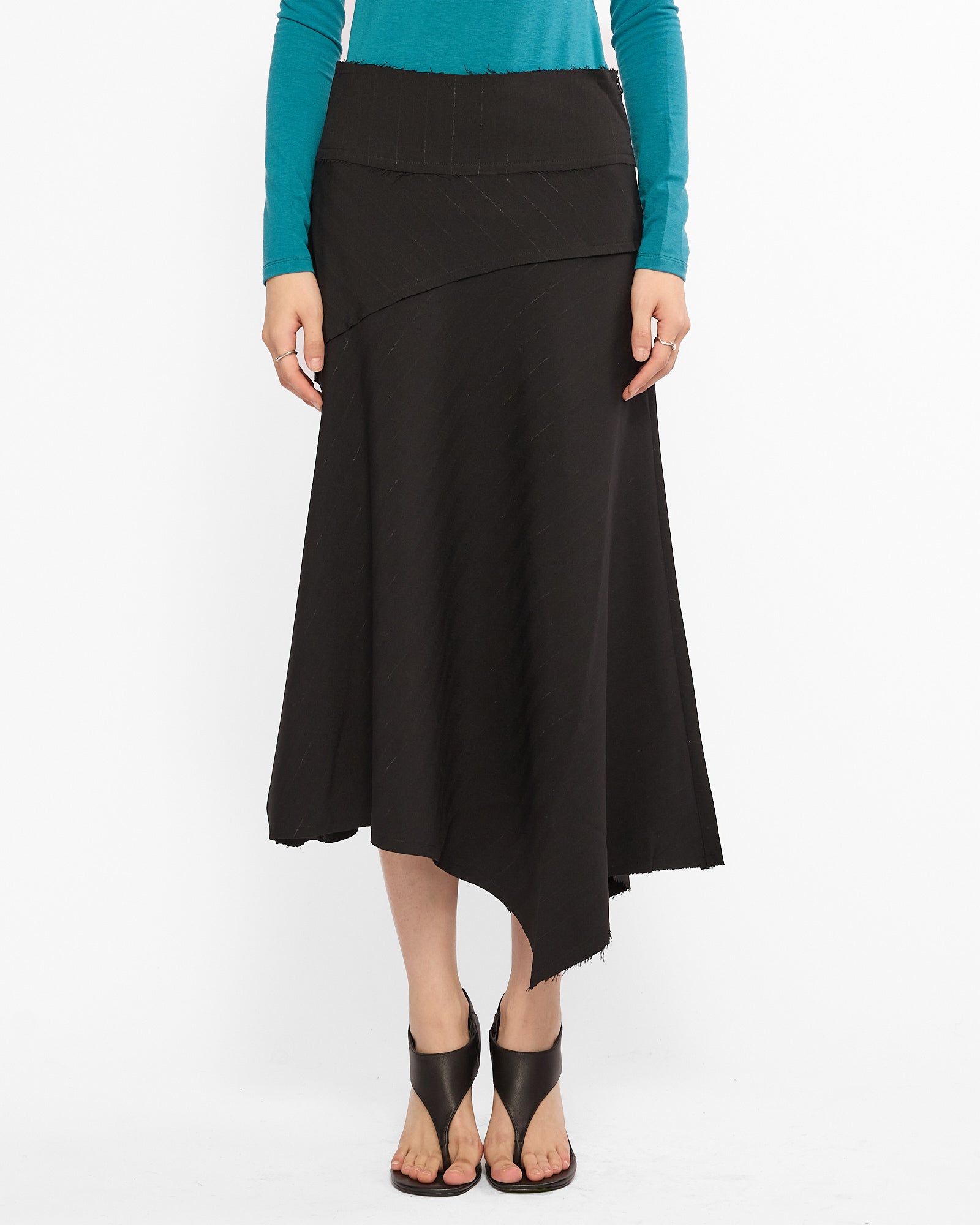 Raw Hem Asymmetric Midi Skirt