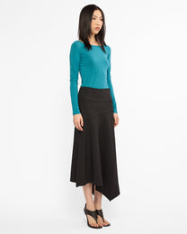 Raw Hem Asymmetric Midi Skirt
