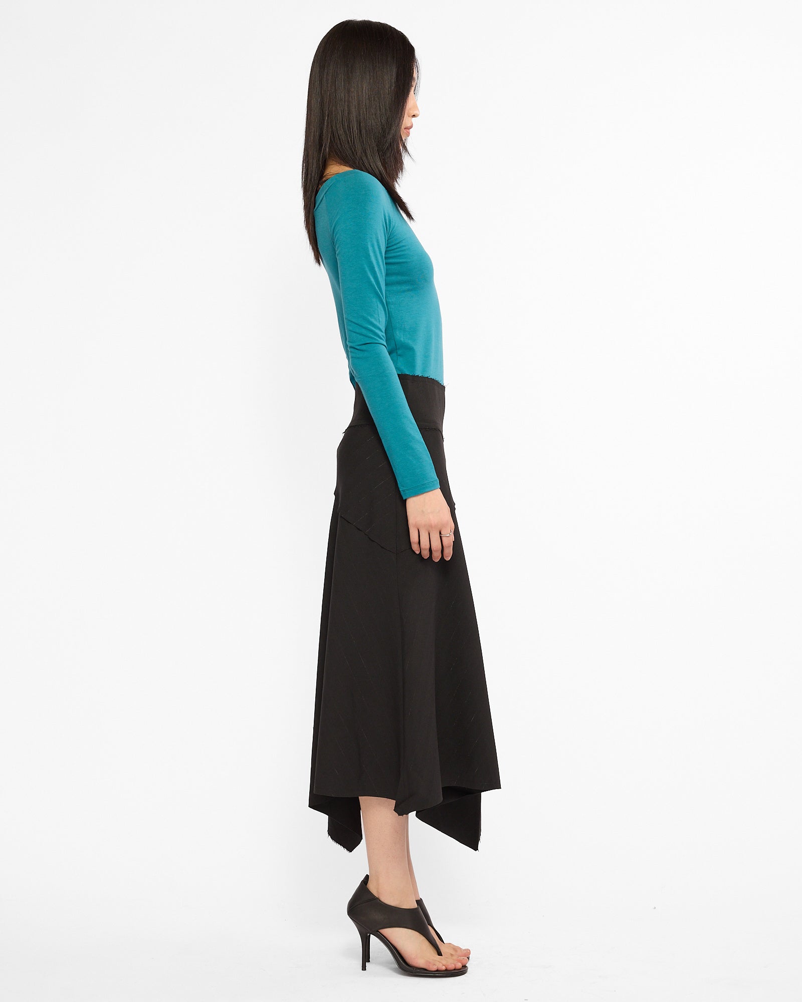 Raw Hem Asymmetric Midi Skirt