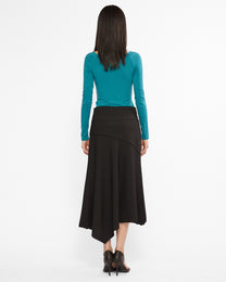 Raw Hem Asymmetric Midi Skirt