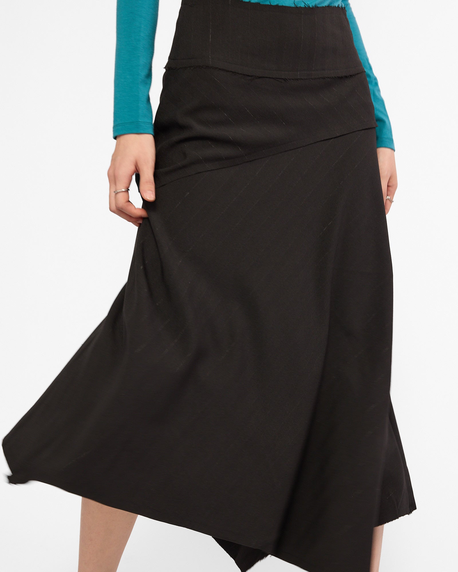 Raw Hem Asymmetric Midi Skirt
