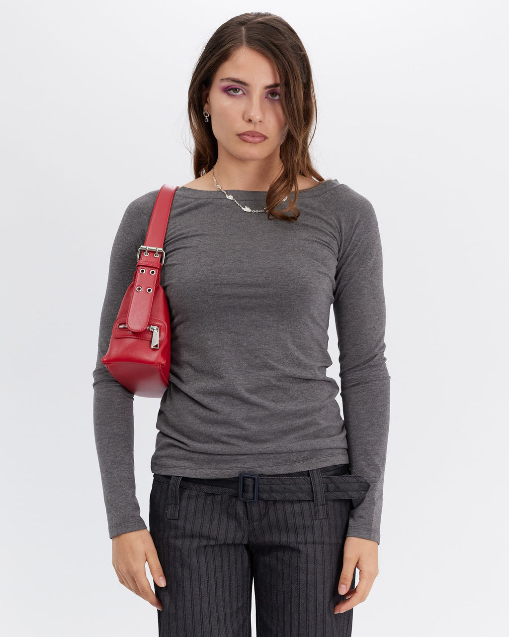 Boat Neck Long Sleeve Raglan - Grey