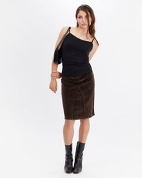 Stretch Corduroy Midi Skirt - Chocolate