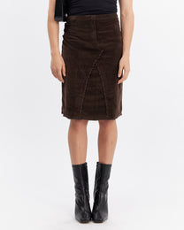 Stretch Corduroy Midi Skirt - Chocolate