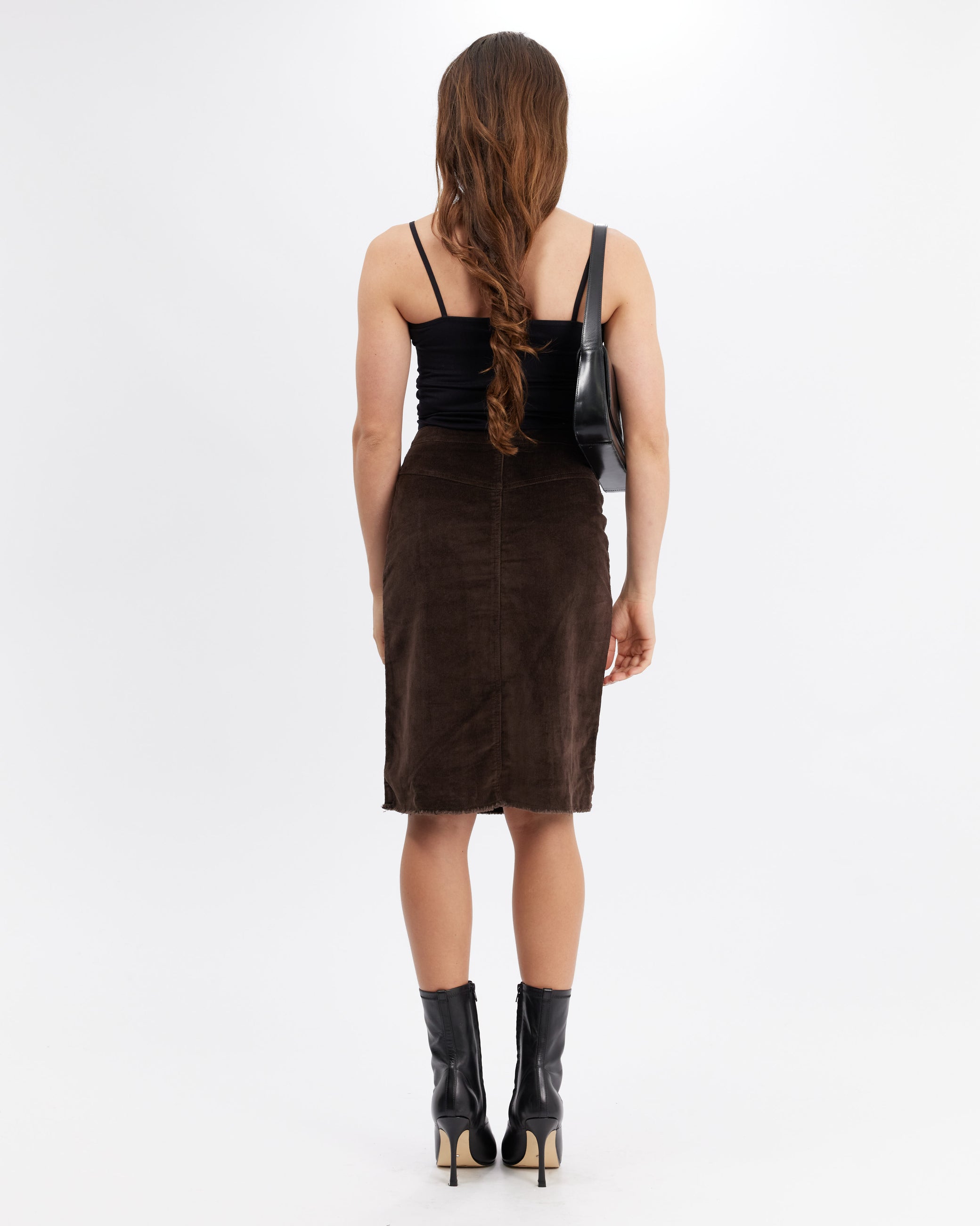 Stretch Corduroy Midi Skirt - Chocolate