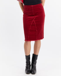 Stretch Corduroy Midi Skirt - Red