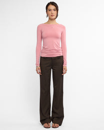 Boat Neck Long Sleeve Raglan - Rose
