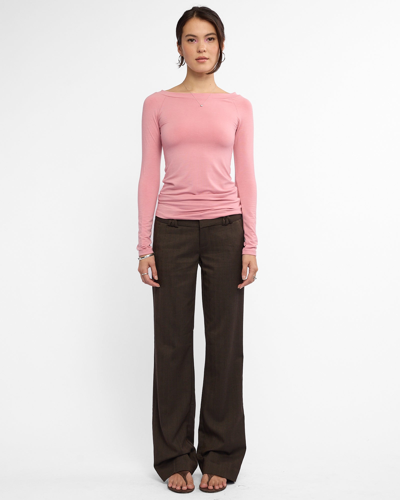Boat Neck Long Sleeve Raglan - Rose