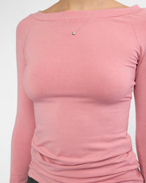 Boat Neck Long Sleeve Raglan - Rose