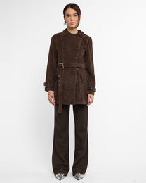 Belted Corduroy Jacket - Chocolate