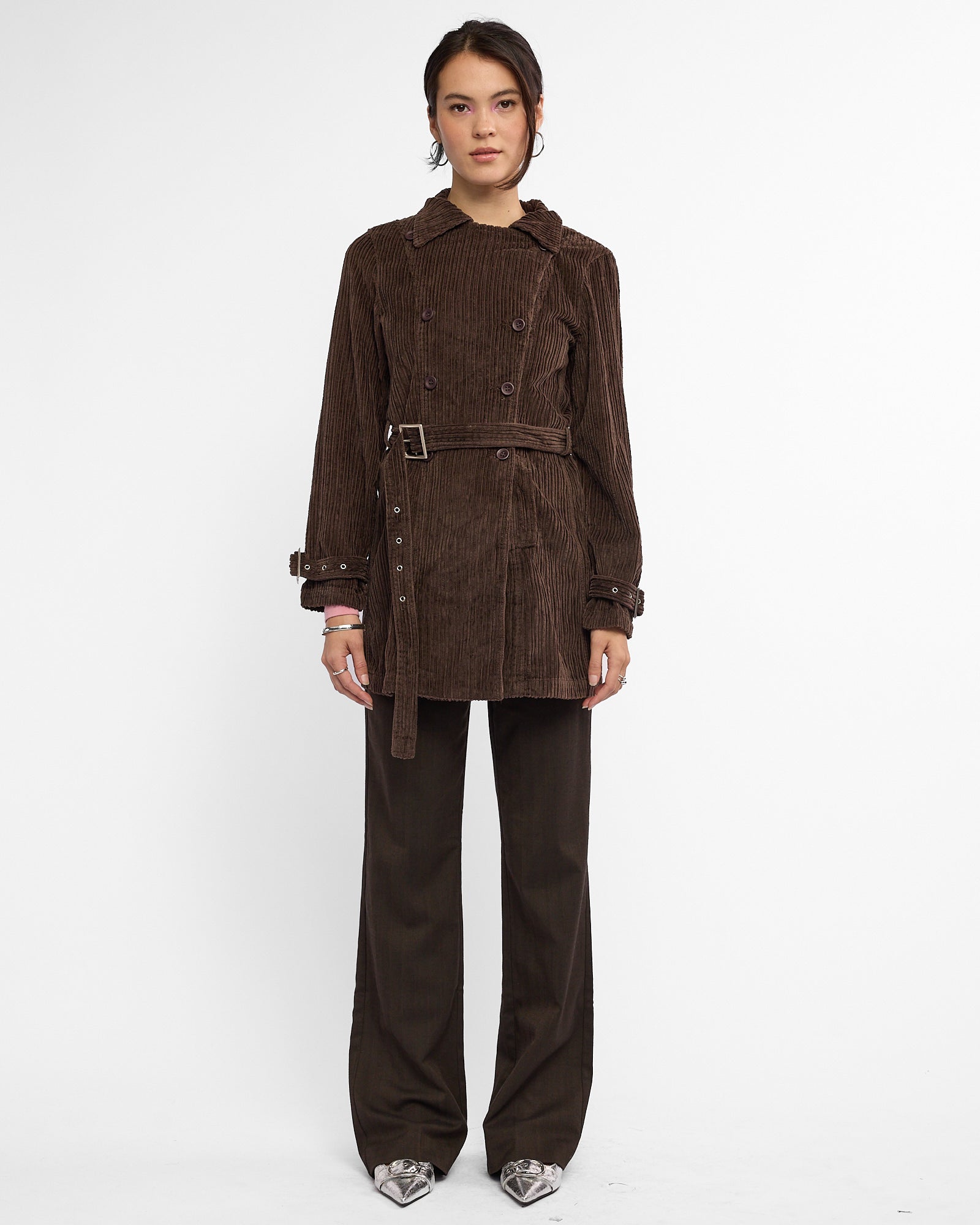 Belted Corduroy Jacket - Chocolate