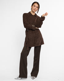 Belted Corduroy Jacket - Chocolate