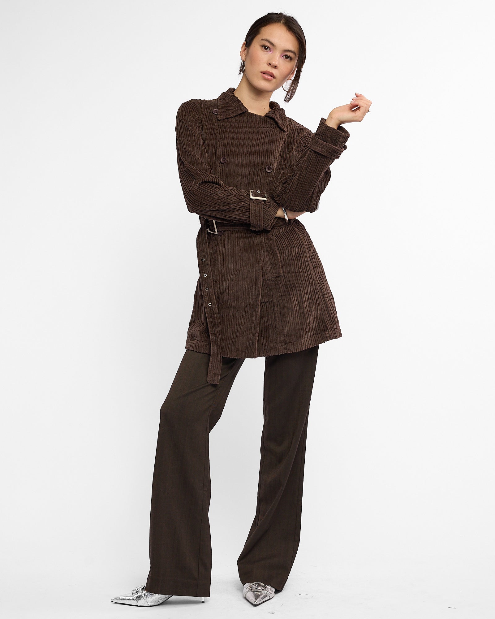 Belted Corduroy Jacket - Chocolate