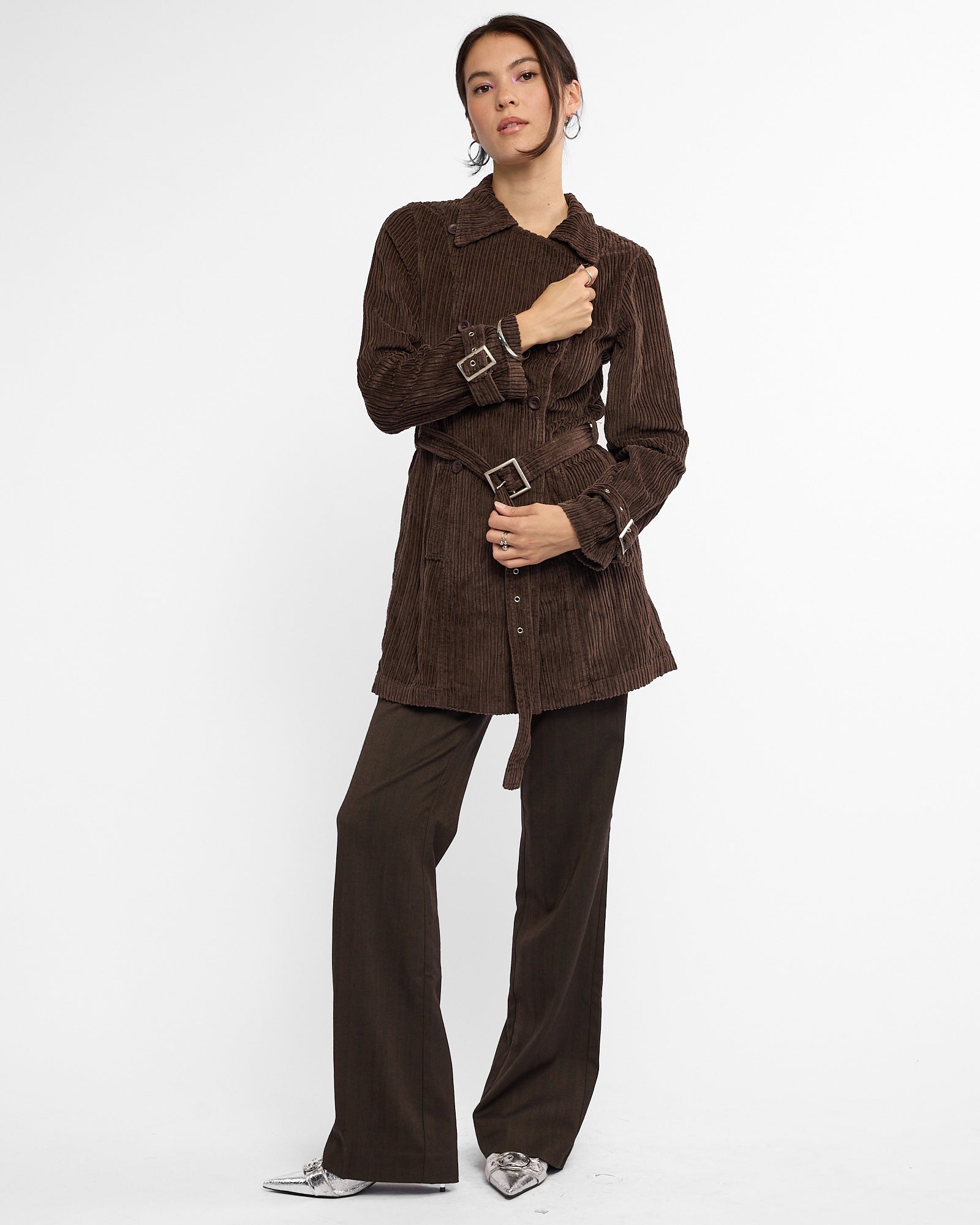 Belted Corduroy Jacket - Chocolate
