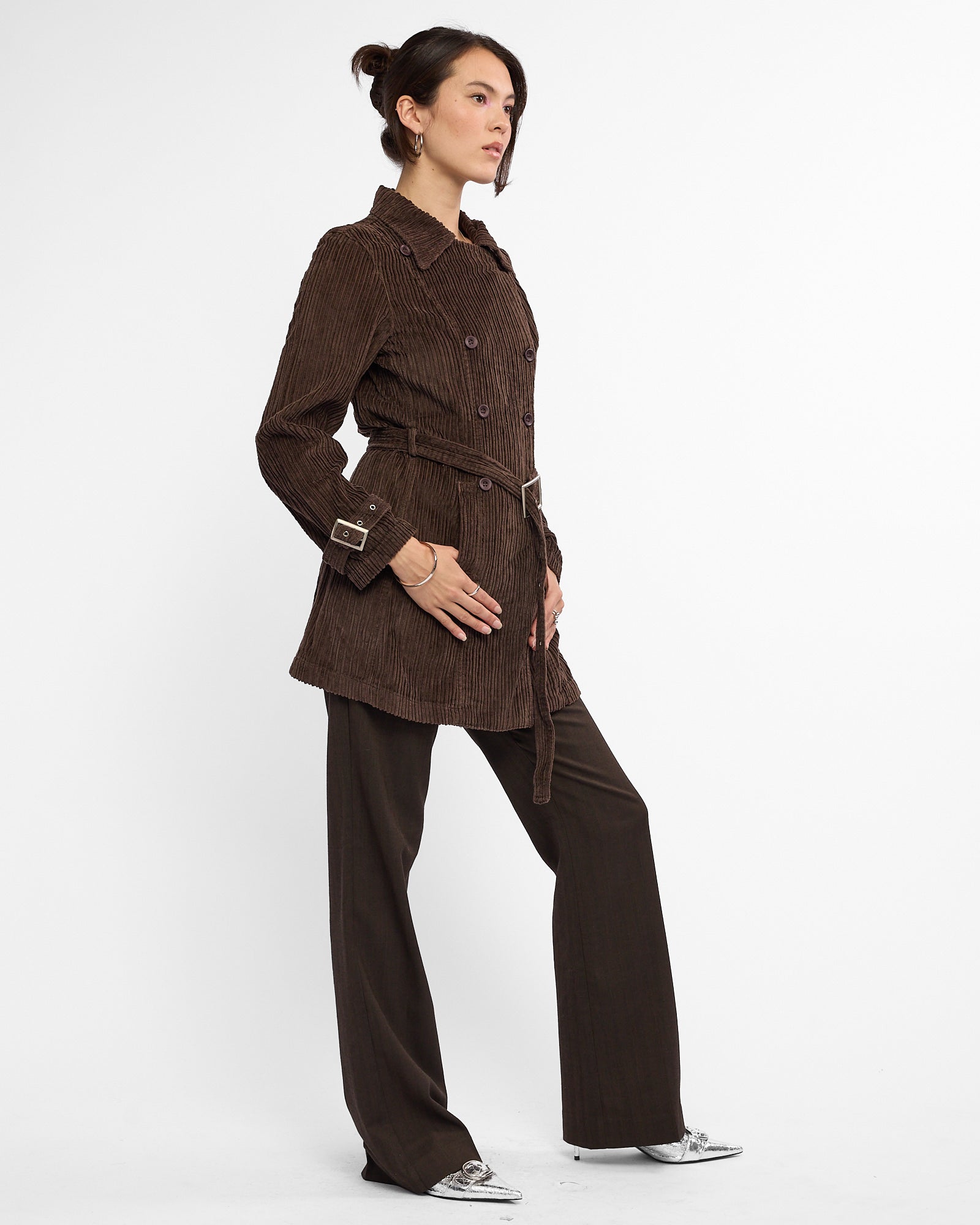 Belted Corduroy Jacket - Chocolate