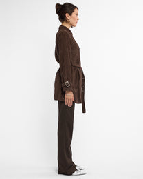 Belted Corduroy Jacket - Chocolate
