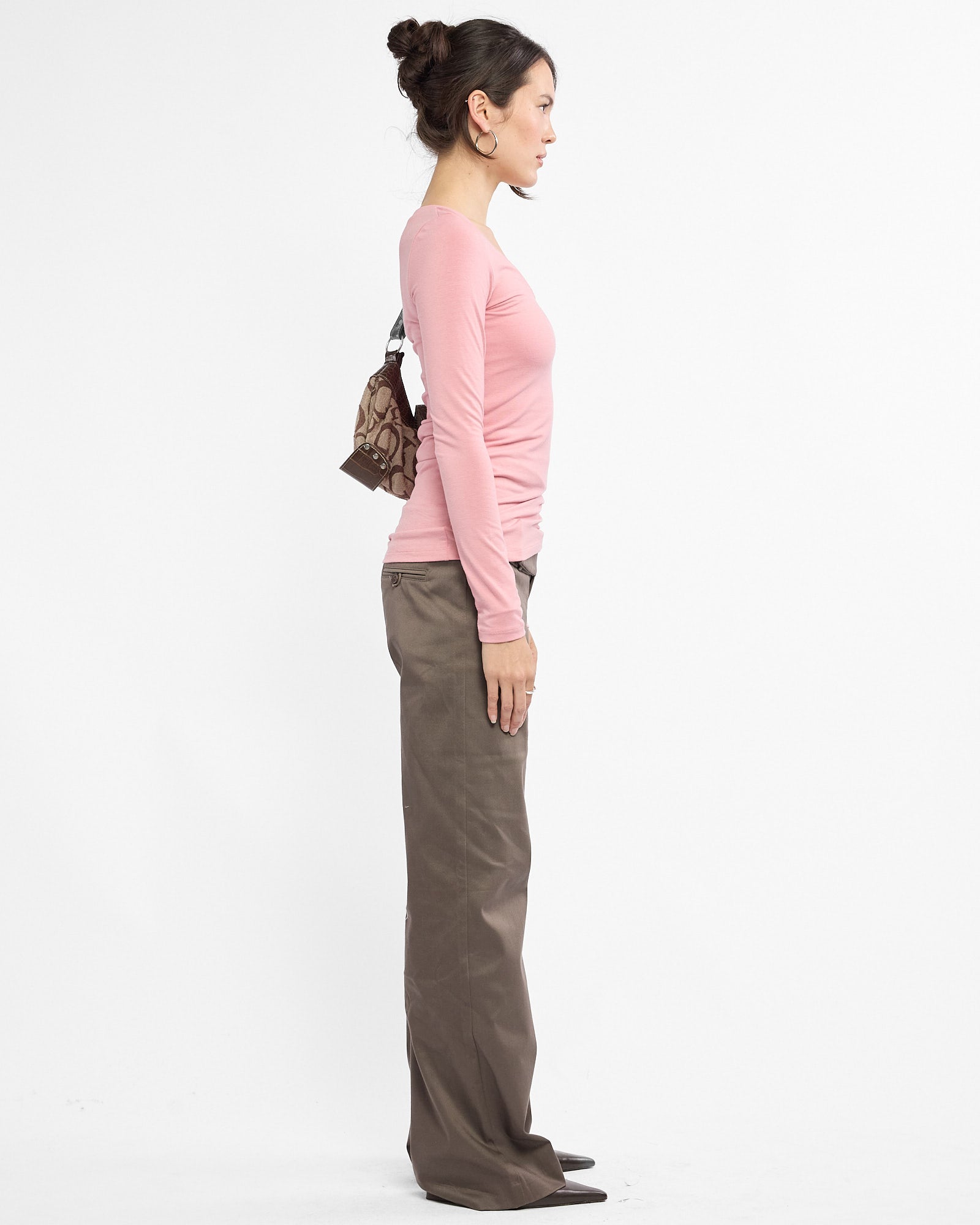 V Neck Long Sleeve Raglan Top - Rose