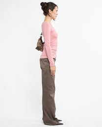 V Neck Long Sleeve Raglan Top - Rose