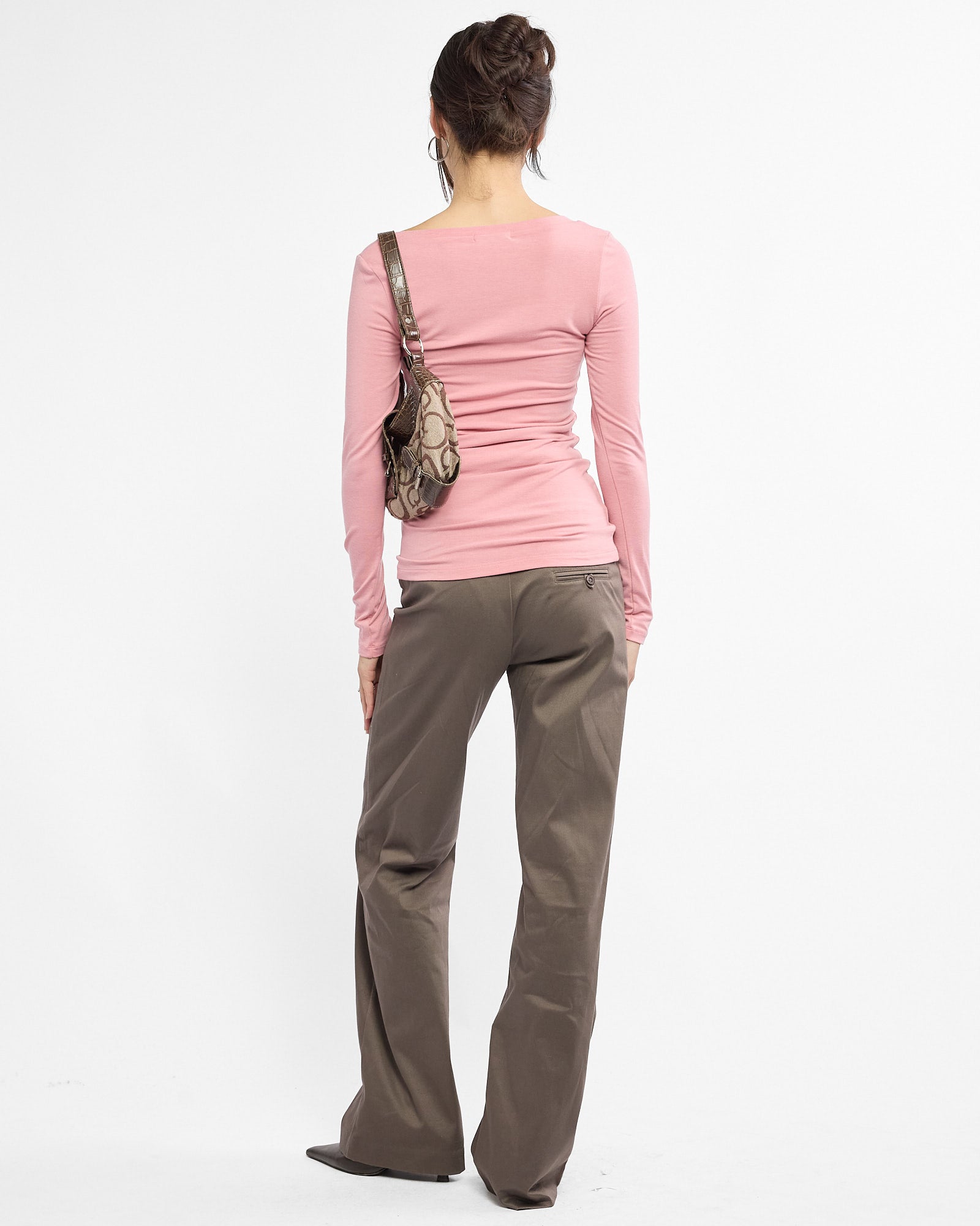 V Neck Long Sleeve Raglan Top - Rose