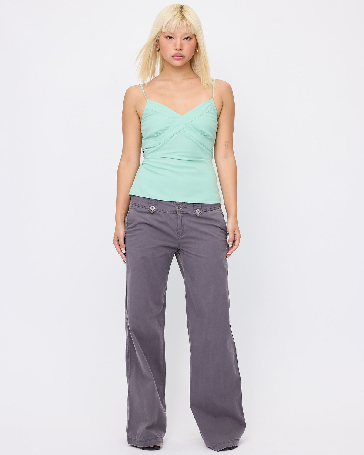 Stretch Cotton Tie Back Cami - Mint