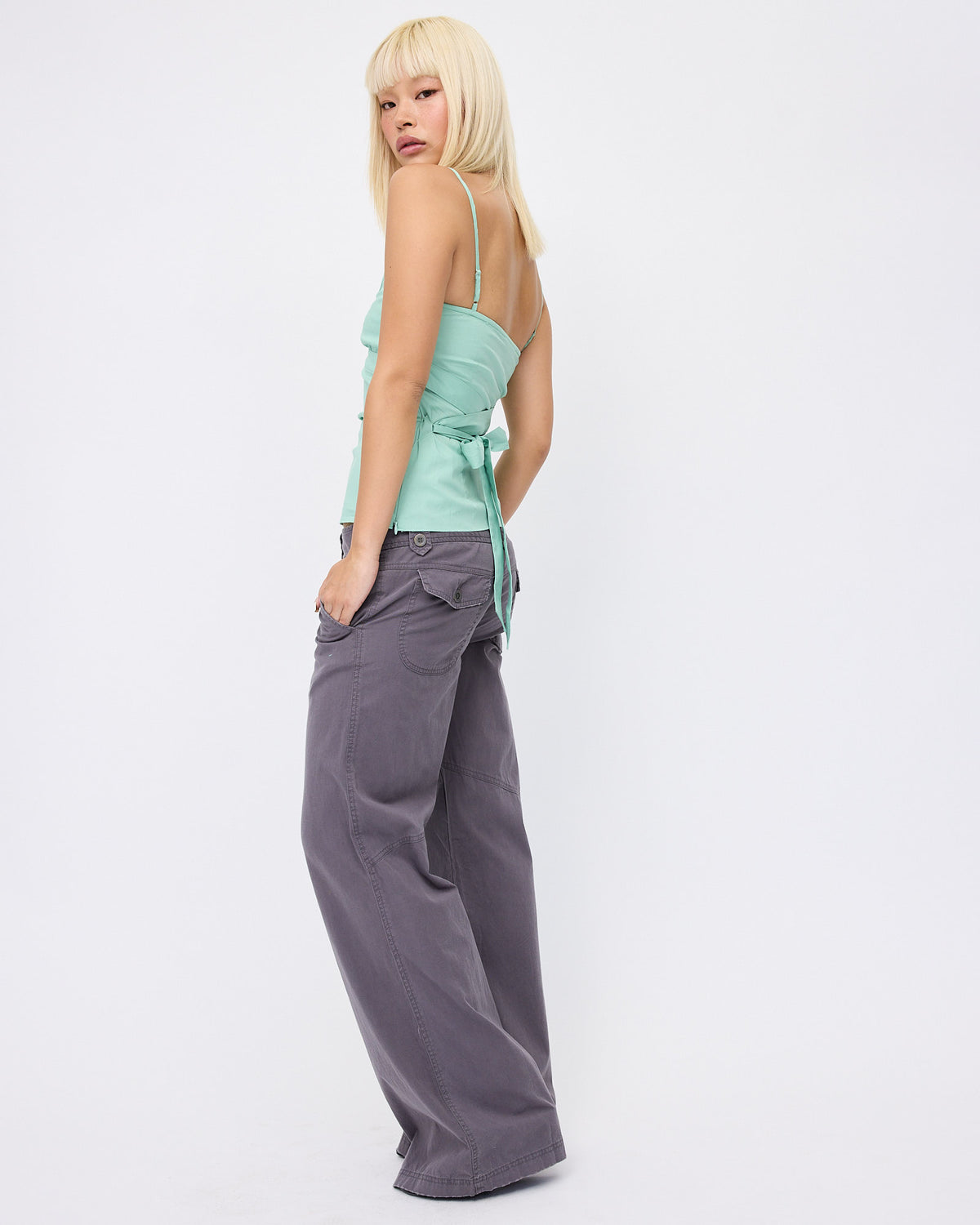 Stretch Cotton Tie Back Cami - Mint