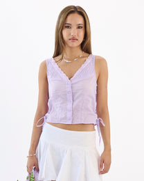 Lace Up Side Cotton Top - Lilac