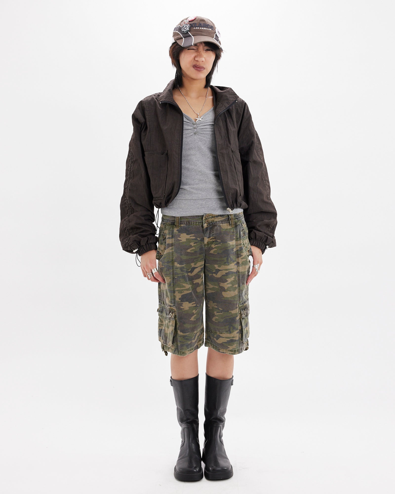 Basic Button V-Neck Tank - Grey