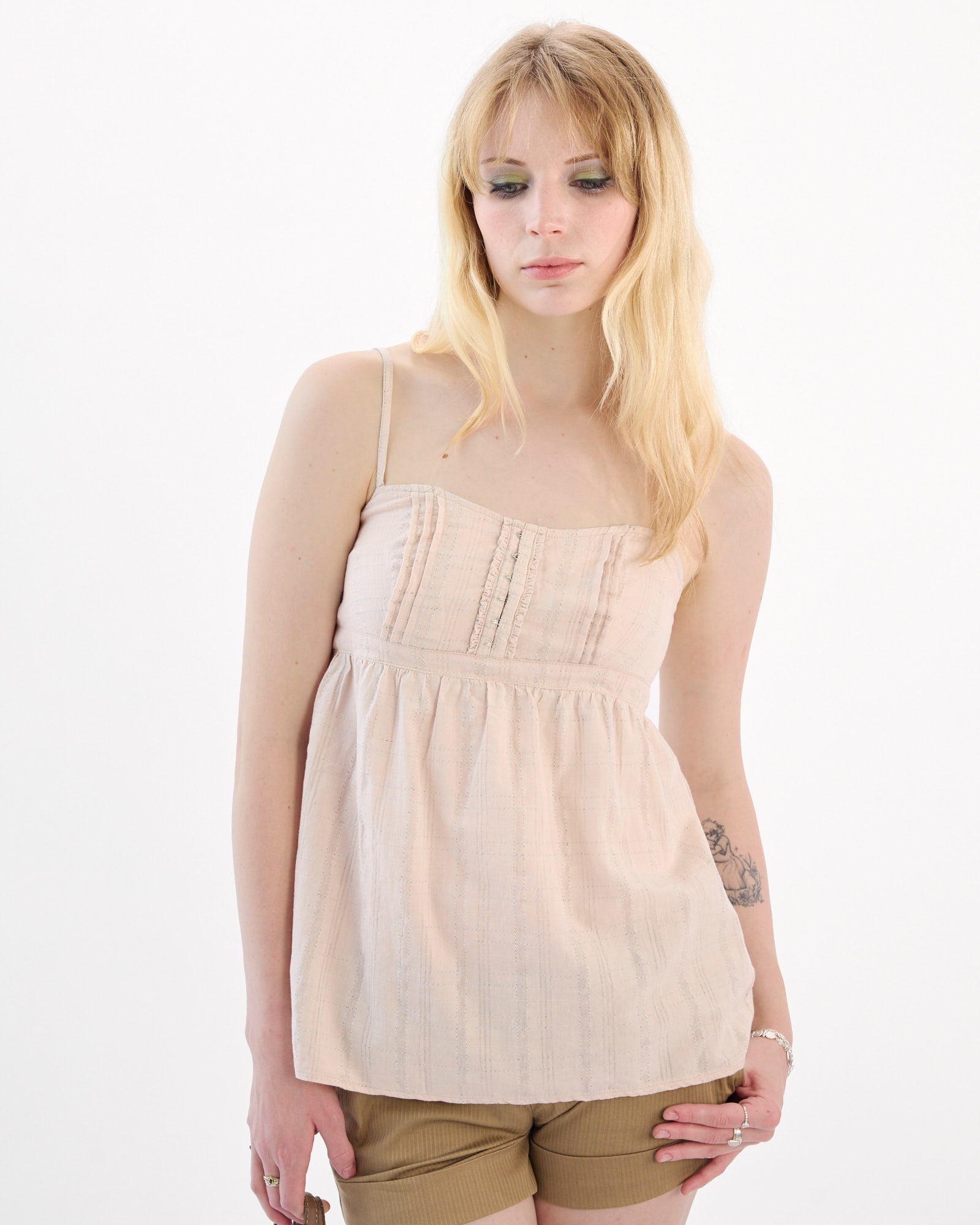 Gingham Plaid Cotton Cami - Beige
