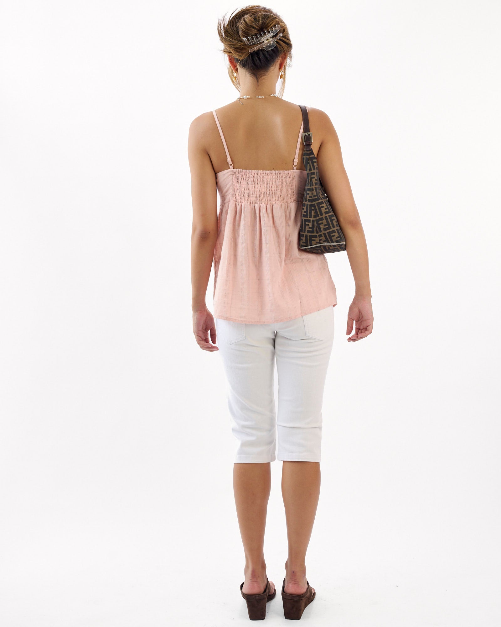 Panelled Denim Capri - White