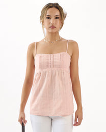 Gingham Plaid Cotton Cami - Blush