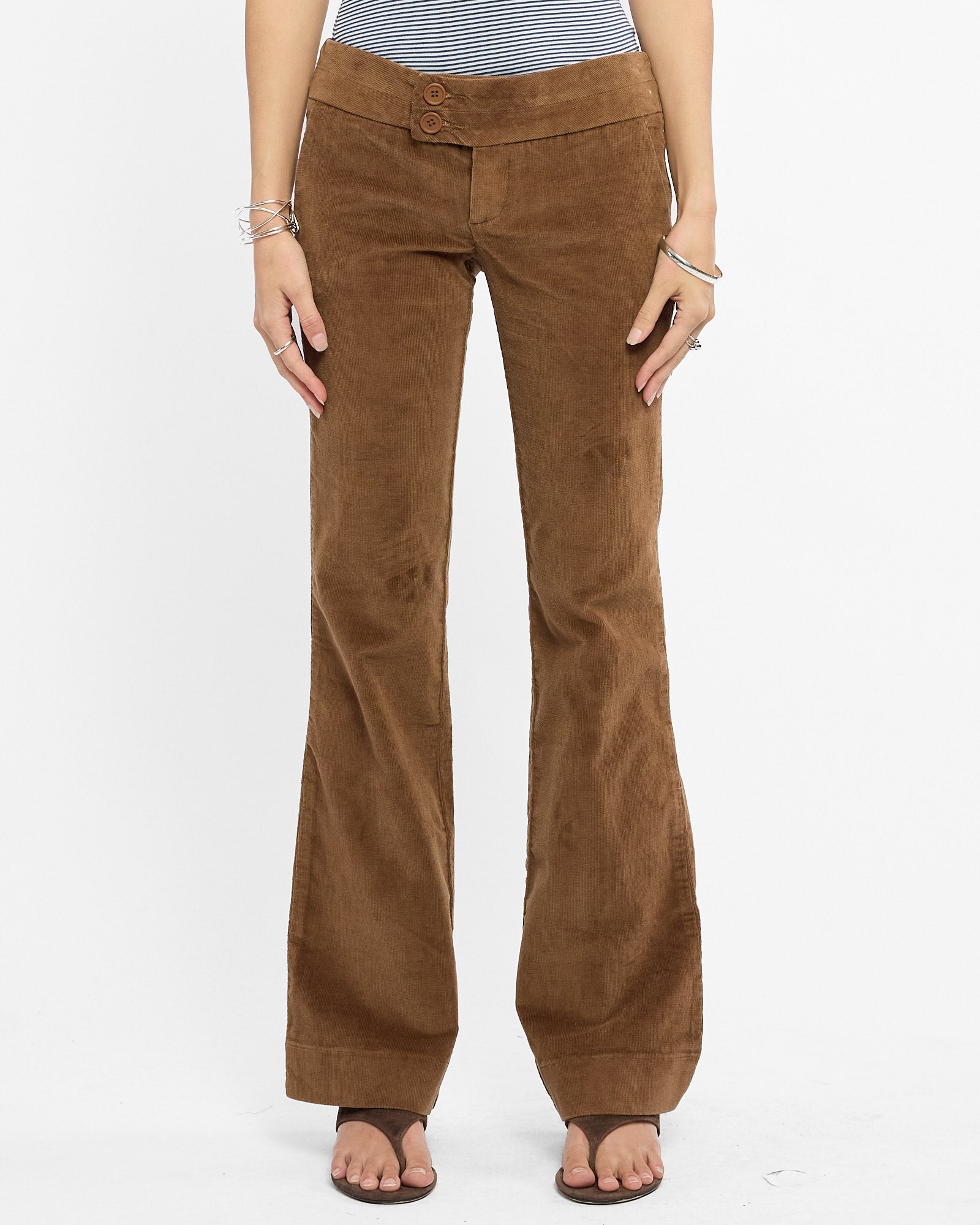 Cotton Corduroy Flare Pants - Caramel