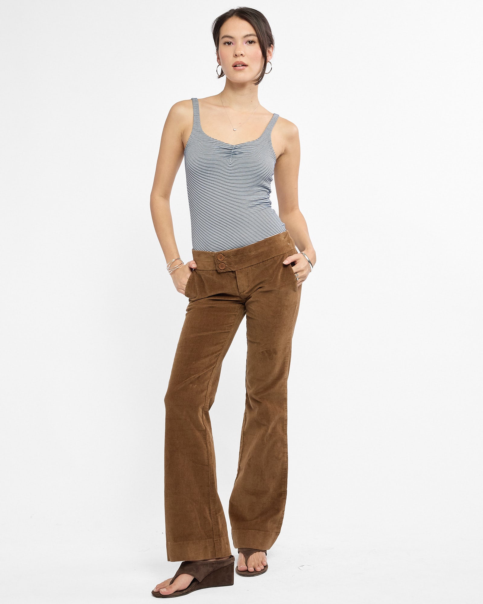 Cotton Corduroy Flare Pants - Caramel